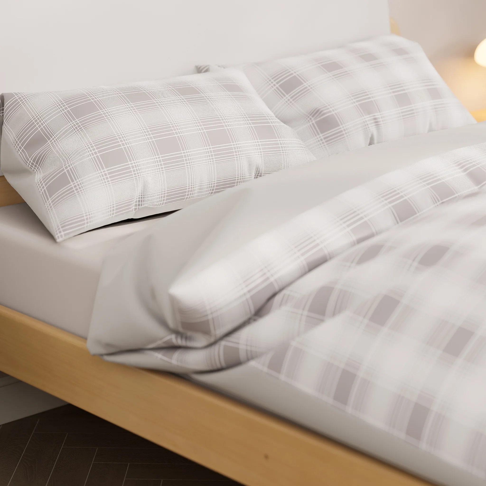 Grey Plaid Double Quilt Cover Set - Image 4