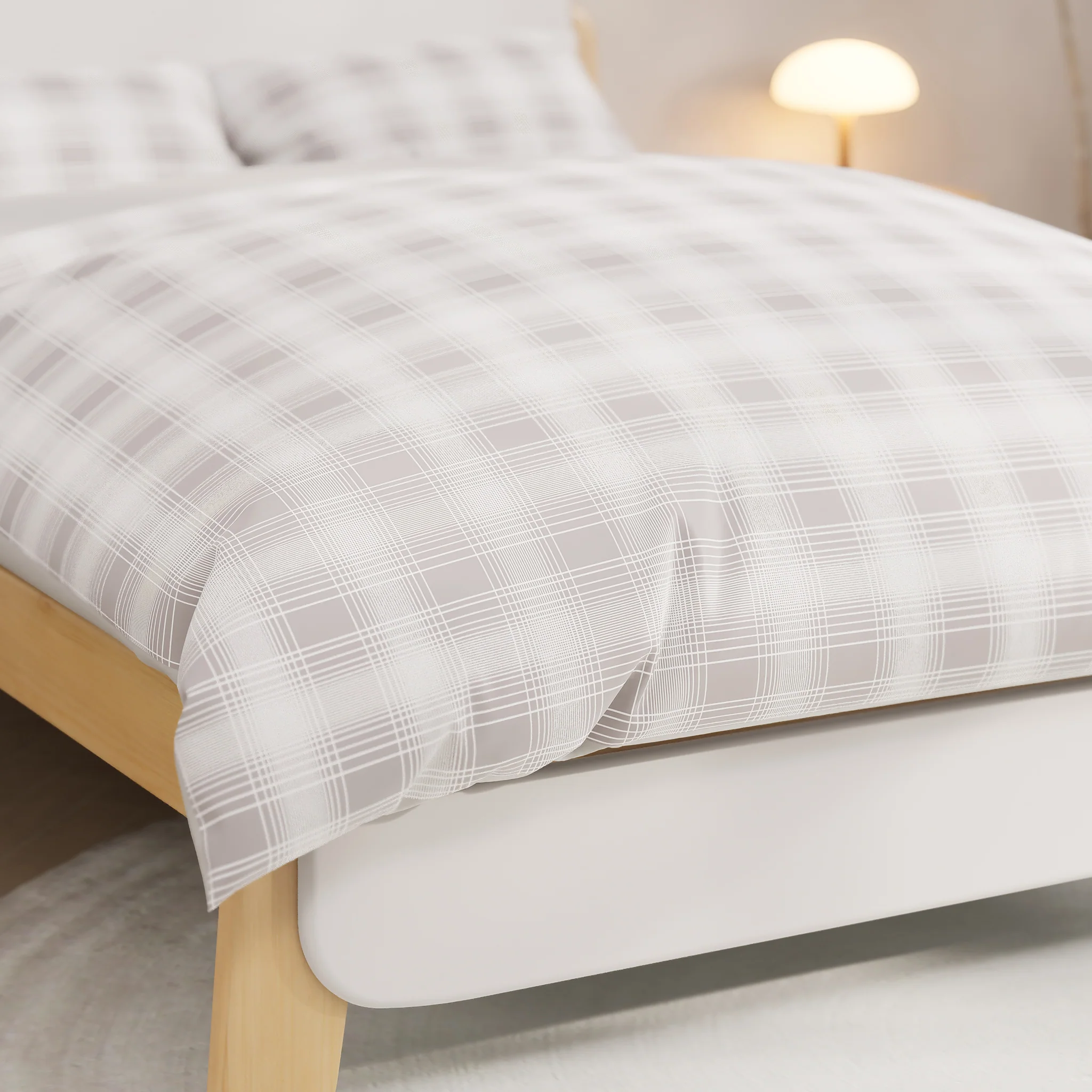 Grey Plaid Double Quilt Cover Set - Image 6