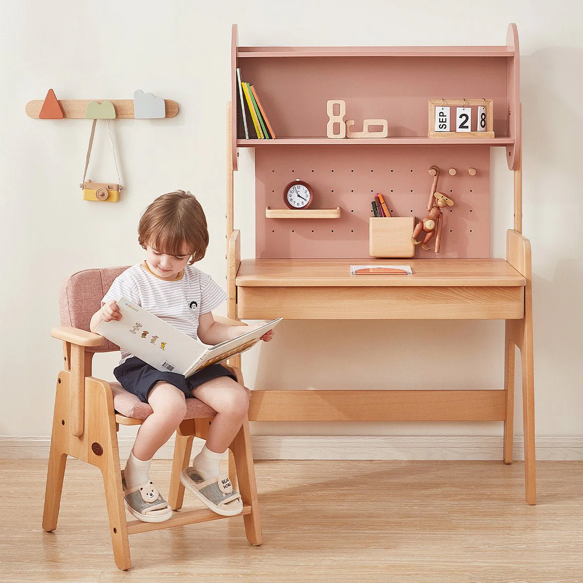 Euler Desk with Pegboard Hutch, Study Chair - Image 6