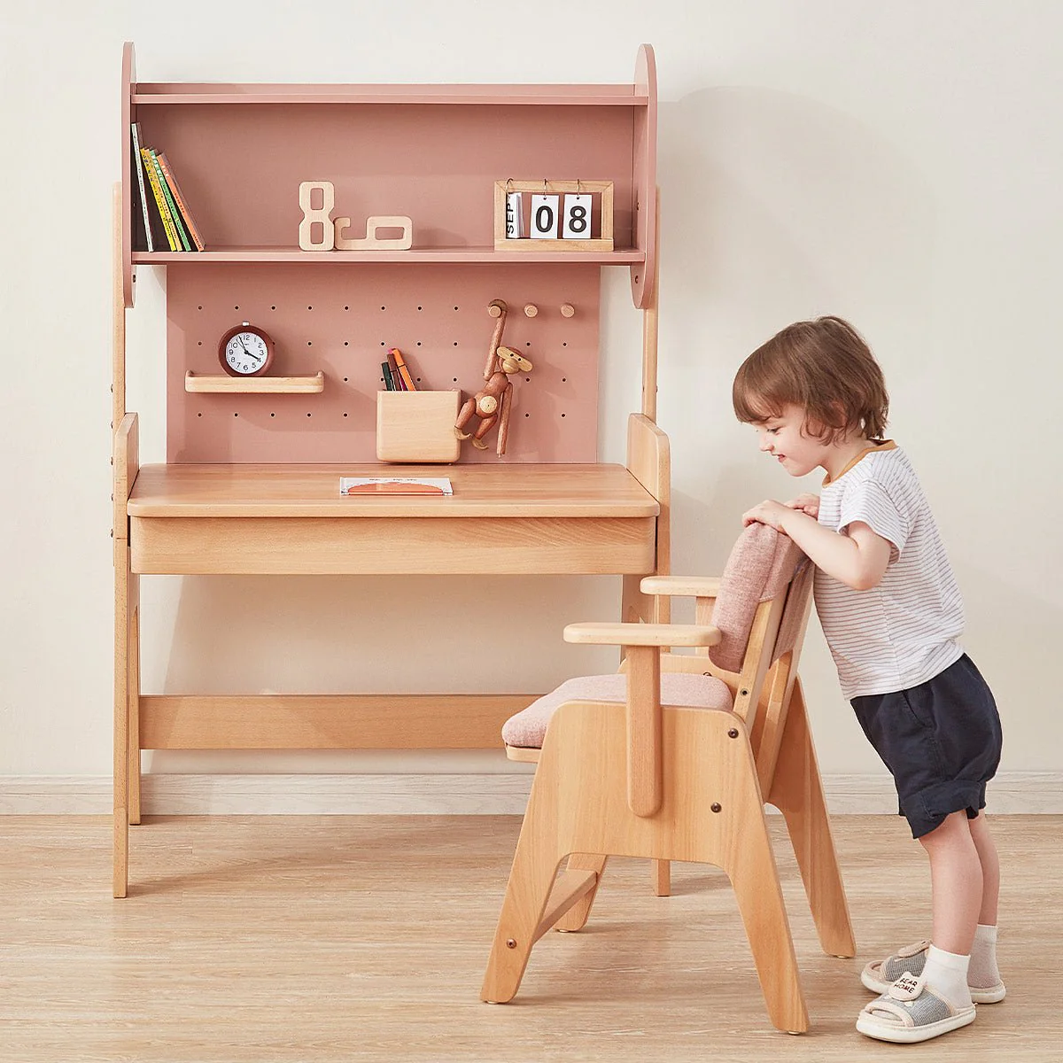 Euler Desk with Pegboard Hutch, Study Chair - Image 7
