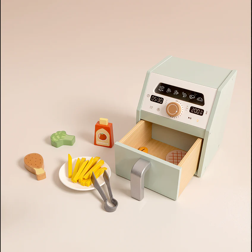 Tooky Kids Play Air Fryer Toy | Wooden Kitchen Role-Play Set - Image 3