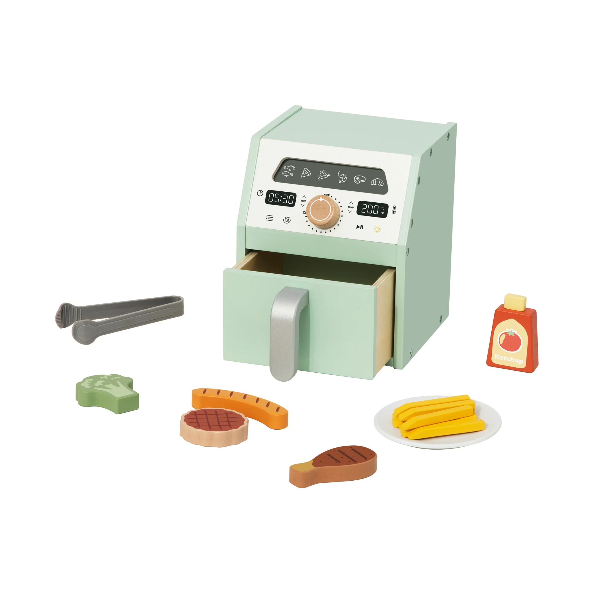 Tooky Kids Play Air Fryer Toy | Wooden Kitchen Role-Play Set - Image 4