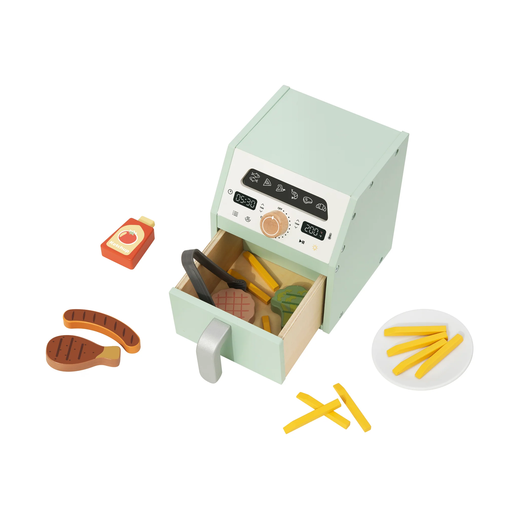 Tooky Kids Play Air Fryer Toy | Wooden Kitchen Role-Play Set - Image 6