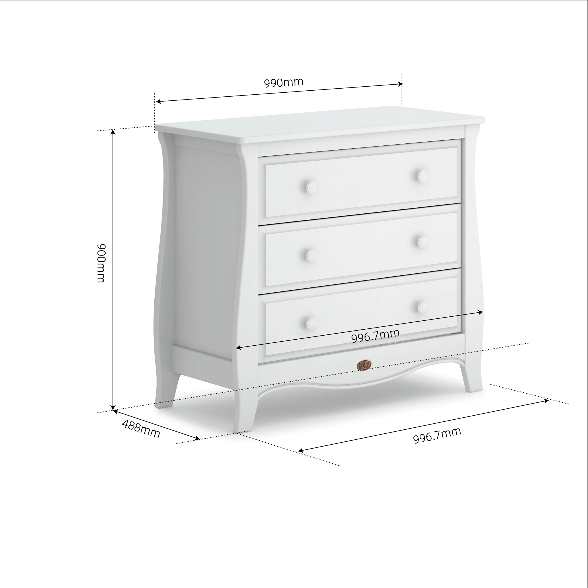 Sleigh 3 Drawer Chest (Smart Assembly) Pebble - Image 6